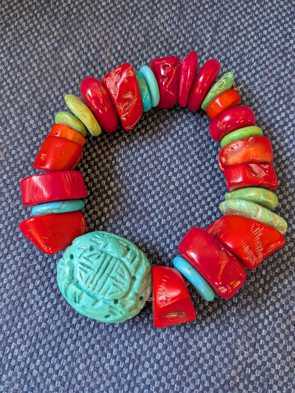 Chunky Colorful Turquoise & Coral Statement Bracelet - Women Jewelry
